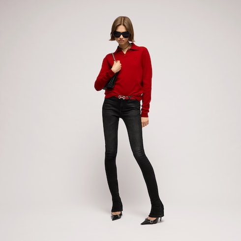 Thin belt with Horsebit buckle - red leather