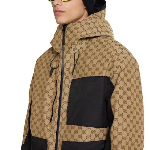 GG technical fabric jacquard jacket - beige and dark brown