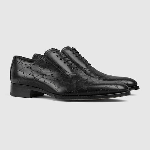 Men's lace-up shoe with lasered GG - black lasered GG leather
