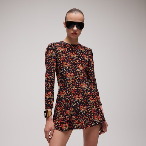 Printed silk dress - black and red