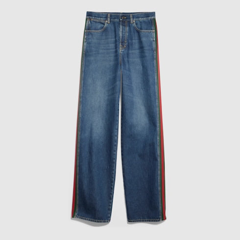 Cotton denim pants with Web insert - blue