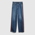 Cotton denim pants with Web insert - blue