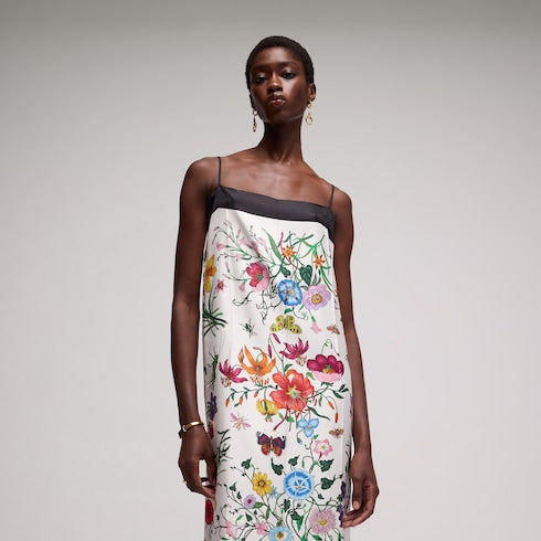 Printed silk twill dress - multicolor