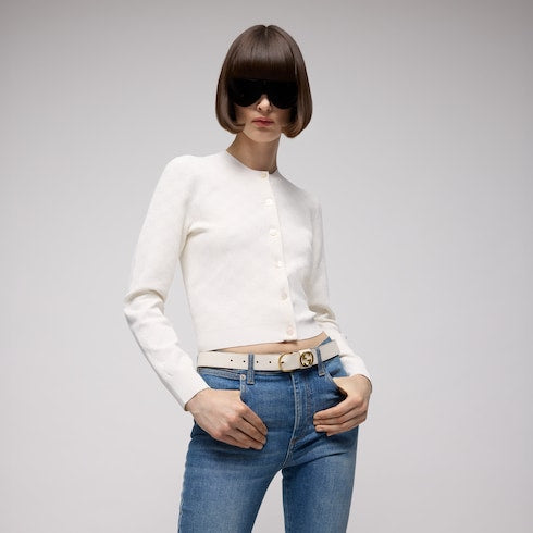 Belt with round buckle - white leather