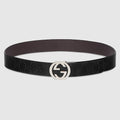 Black Gucci Signature / Brown Leather Reversible Belt - Black Gucci Signature / Brown Leather