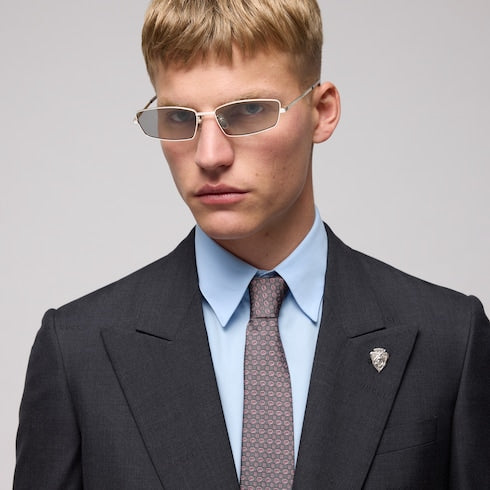 Interlocking G silk jacquard tie - light grey