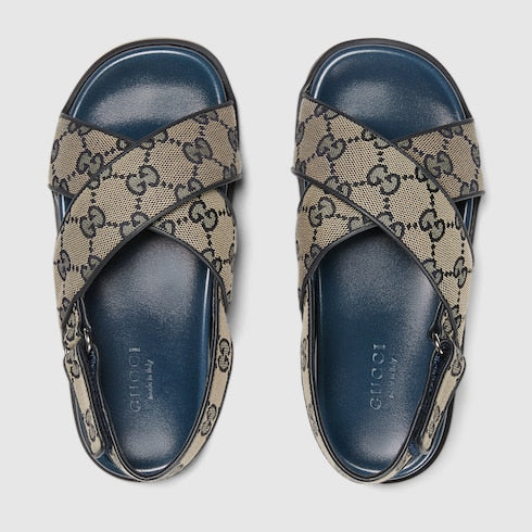 Children's GG sandal - beige and blue canvas