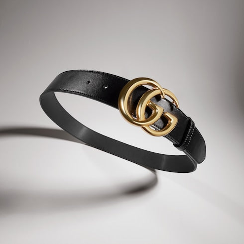 GG Marmont wide belt with shiny buckle - black leather