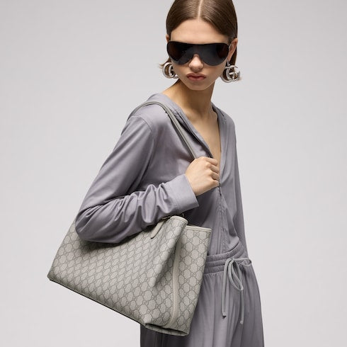 GG Emblem large tote bag - grey GG fabric