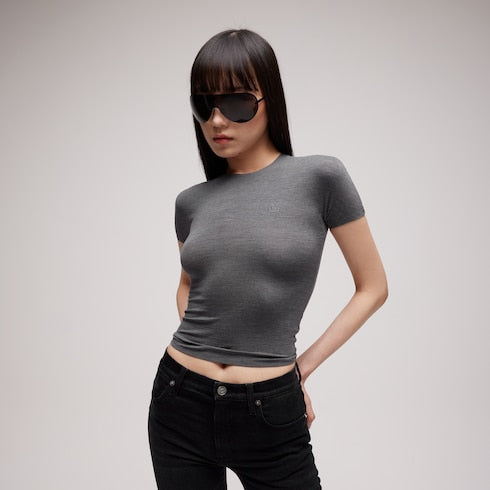 Silk jersey T-shirt with embroidery - grey