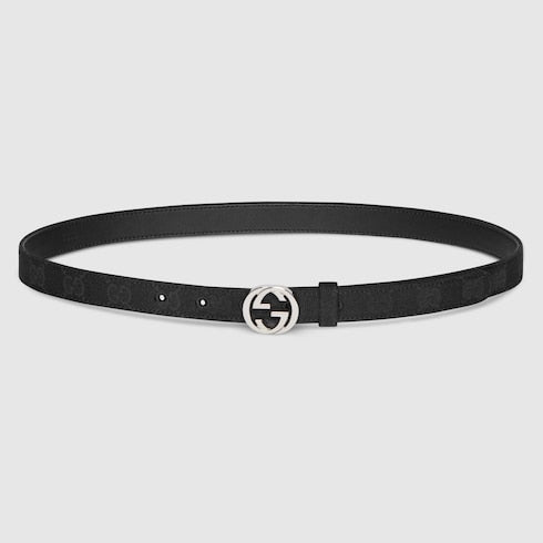 Thin belt with Interlocking G buckle - black GG canvas