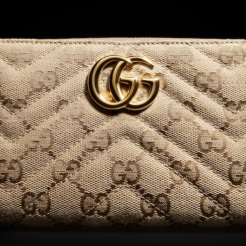 GG Marmont zip around wallet - sand and brown GG canvas