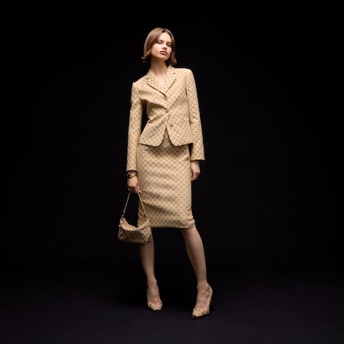 GG cotton canvas midi skirt - sand