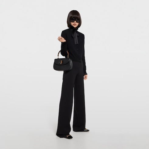 Knit wool cardigan with embroidery - black