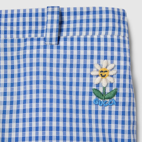 Children's gingham cotton shorts - light blue and white