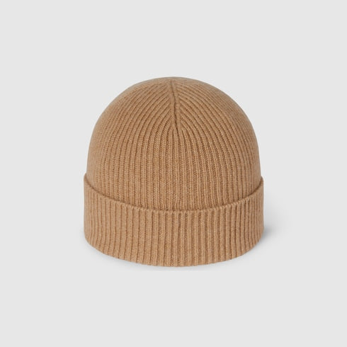 Cashmere hat with patch - beige
