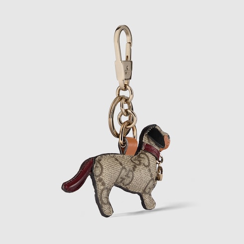 Dog-shaped bag charm - beige and dark brown canvas