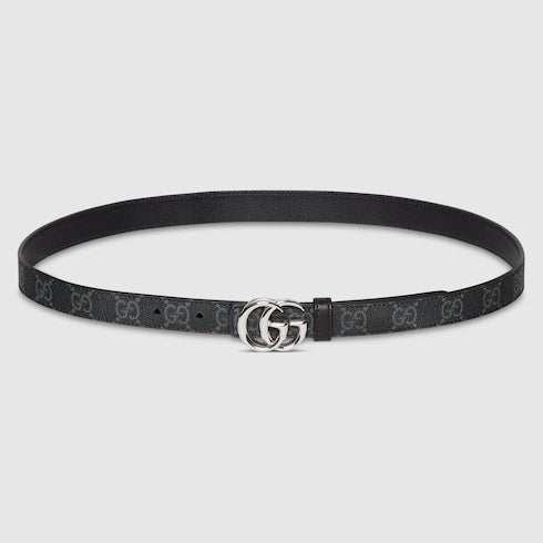 Reversible GG Marmont thin belt - black GG Supreme and black leather