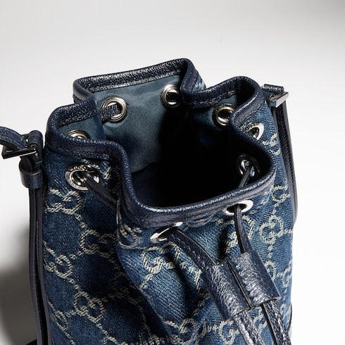 Mini bucket bag with Gucci plaque - dark blue GG denim