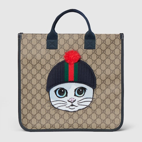 Children's GG tote bag - beige and brown GG Supreme