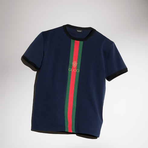 Cotton jersey T-shirt with print - dark blue
