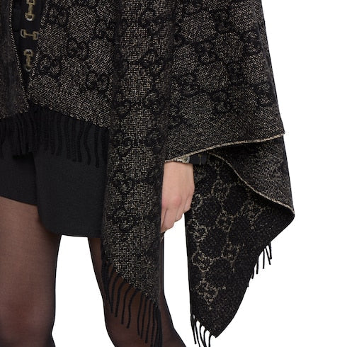 GG cashmere lamé cape - black and grey