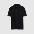 Cashmere silk polo shirt with embroidery - black
