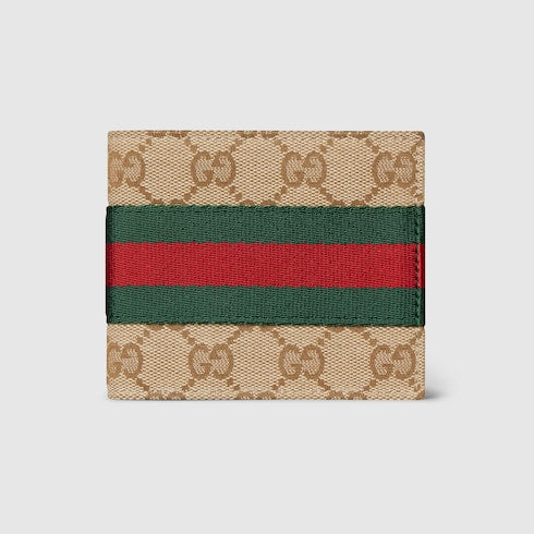 Bi-fold wallet with Web - sand and brown GG canvas