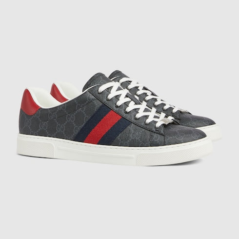 Men's Gucci Ace sneaker with Web - black GG Supreme canvas
