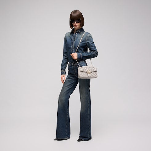 GG Marmont medium shoulder bag - light grey leather