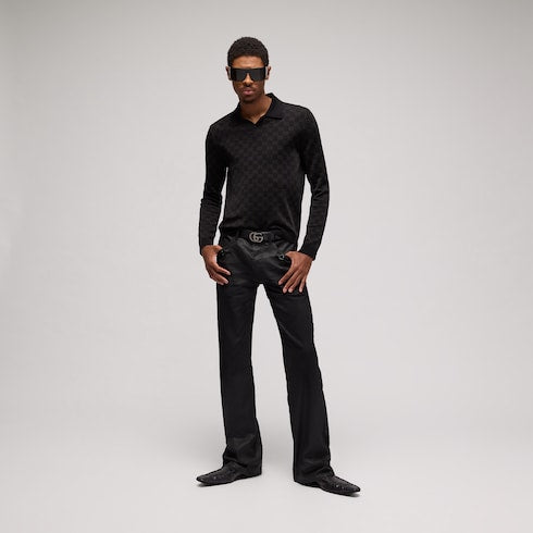 Viscose GG jacquard polo shirt - black