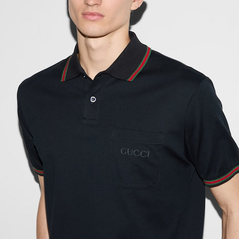 Cotton polo shirt with embroidery - dark blue