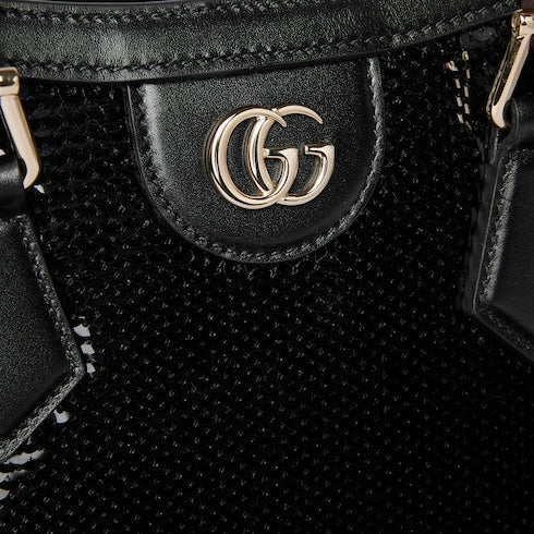 Gucci Diana embroidered small tote bag - black silk satin