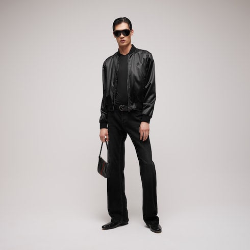 Cotton acetate satin zip jacket - black