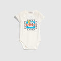 Baby cotton one-piece with print - white