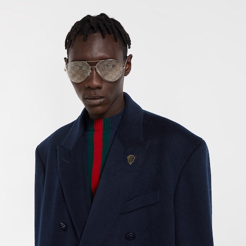 Double-breasted light cashmere coat - dark blue