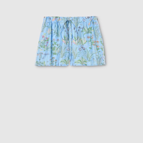 Printed silk twill shorts - blue