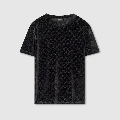 GG stretch velvet devoré T-shirt - black