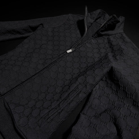 GG jersey jacquard zip jacket - black