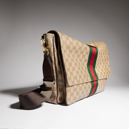 Gucci Essence Classic medium crossbody bag - sand and brown coated GG canvas