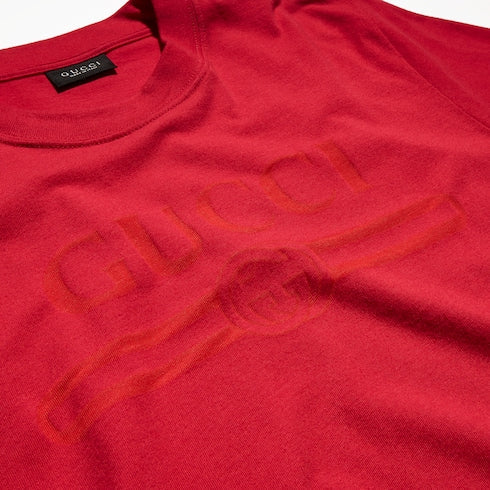 Cotton jersey T-shirt with devoré detail - red