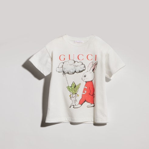 Baby cotton T-shirt with print - white