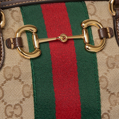 Borsetto medium boston bag - sand and brown GG canvas