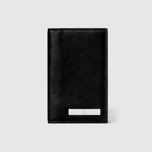 Card case with metal tag - black leather
