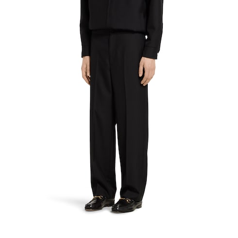 Wool blend twill pant with logo - black