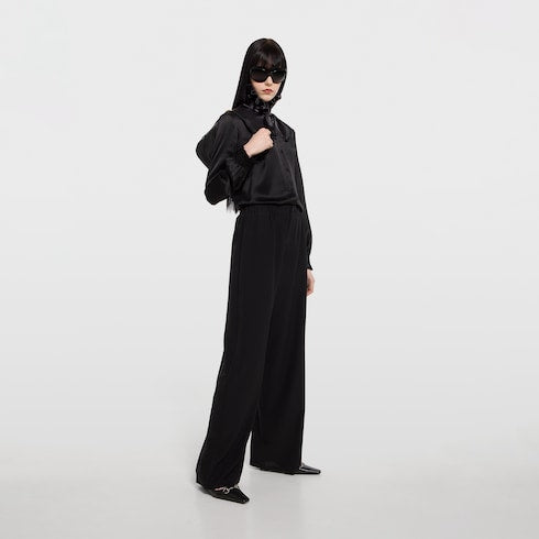 Silk crêpe de chine pants - black