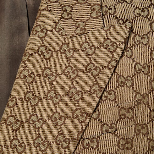 Double-breasted GG canvas jacket - camel and ebony