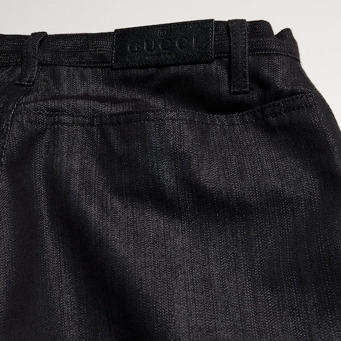 Loose fit cotton blend denim pants - black