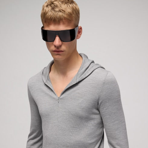 Wool silk blend hooded cardigan - grey