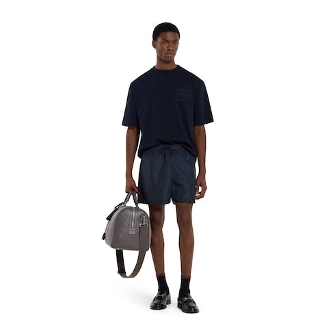 Printed technical poplin swim shorts - blue